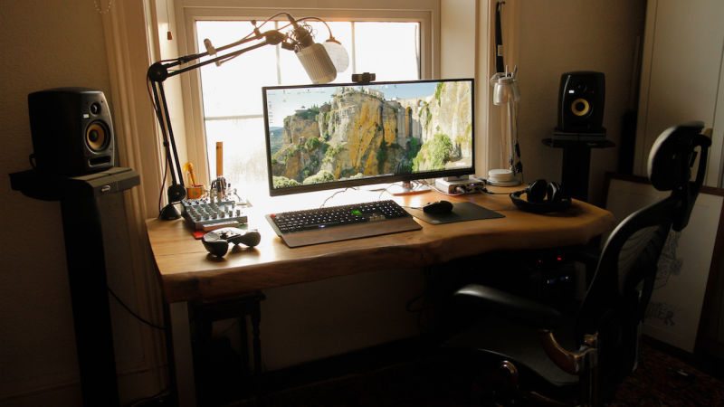 The Custom Wood Ultrawide Workspace