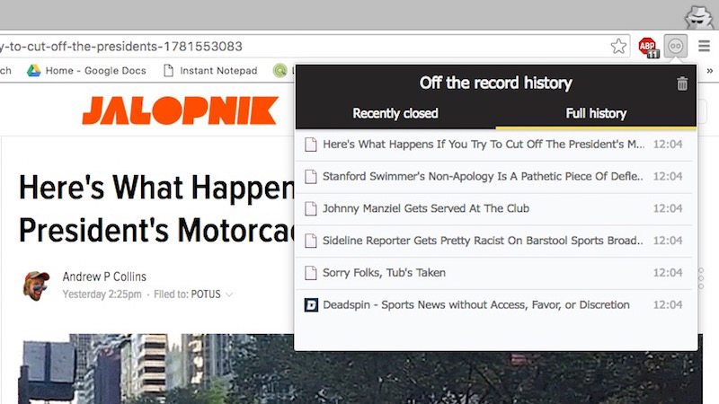 Off the Record History Temporarily Stores Incognito Browsing History Until You Close Chrome