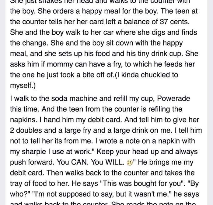 He Writes A Note To The Hungry Mom At McDonalds, Who Cries When Reading It